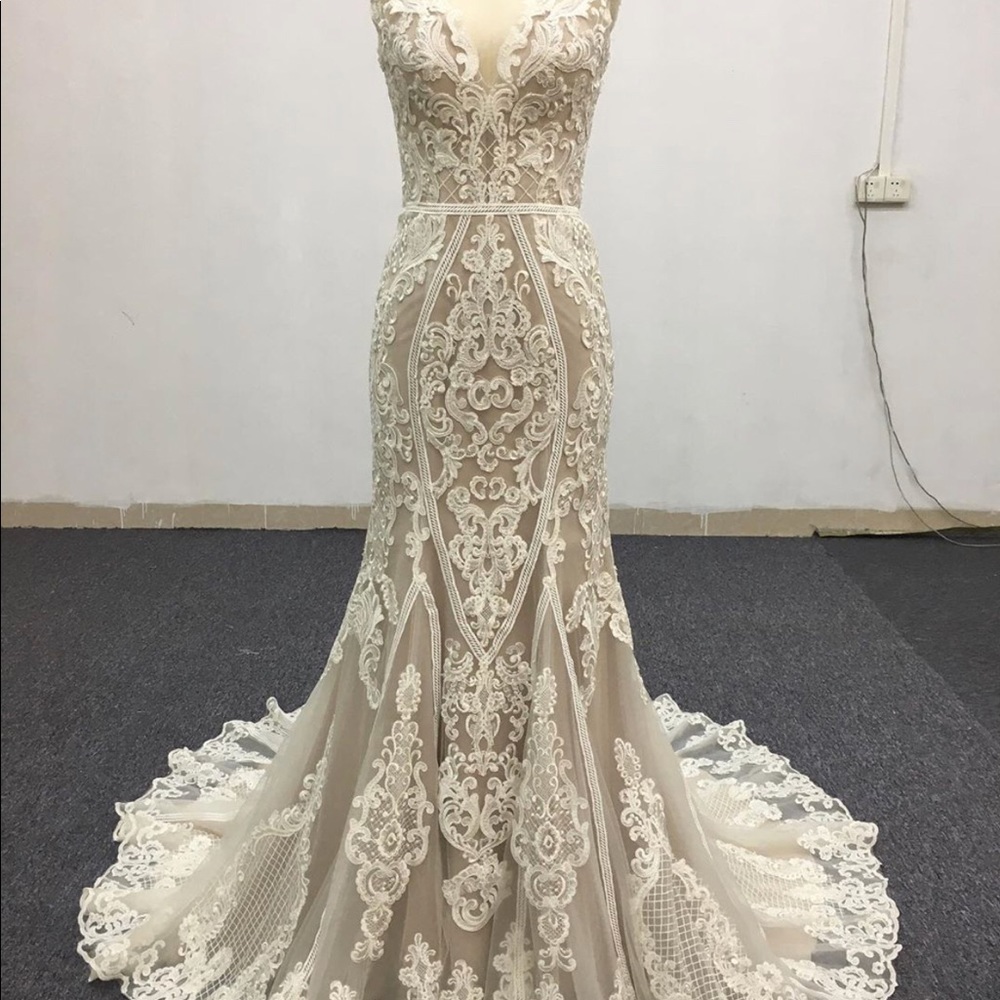 Deep V Neck Illusion Backless Wedding dress - Picture 8 of 8